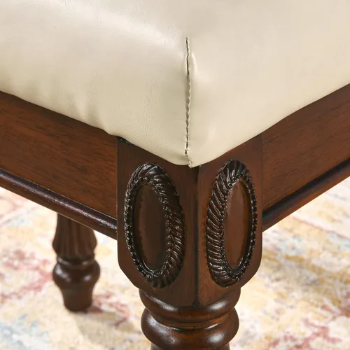 Vista 5 de Taburete de tocador con asiento tapizado, banco de piano con patas talladas de madera maciza, cojín acolchado para sillas de hogar, banco de tocador