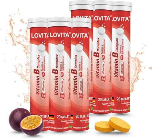 Vista 15 de LOVITA Comprimidos efervescentes del complejo de vitamina B, 20 unidades, más extracto de taurina y ginseng, apoya el metabolismo energético, sabor
