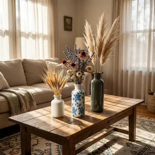 Vista 3 de Juego de 3 jarrones de cerámica rústicos, jarrones decorativos de granja para decoración del hogar, sala de estar, cocina, baño, centros de mesa