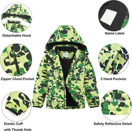 Vista 5 de UMMTOM Chaqueta de esquí impermeable para niños, con forro polar, abrigo de nieve cálido para invierno con capucha para niños