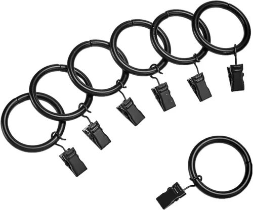 Amazon Basics Anillos de clip para barra de cortina para barra de 1 pulgada, juego de 7, negro