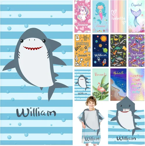Vista 22 de Toalla de playa personalizada con capucha para niños, toallas de playa personalizadas con capucha, súper absorbente, de secado rápido, personalizada