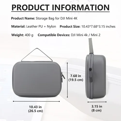 Vista 4 de Bolsa de almacenamiento para DJI Mini 4K-Hard Shell Estuche de transporte de viaje compatible con DJI Mini 4K/2/2 SE Drone y accesorios