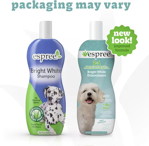 Vista 2 de Espree Bright White Champú y acondicionador blanqueador para perros, fórmula iluminadora para mascotas blancas y con revestimiento ligero