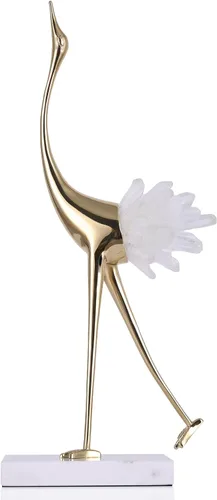 suruim Elegantes estatuas de pájaro de grúa dorada con detalles de cola de cristal, figuras decorativas de latón para decoración del hogar (blanco A)