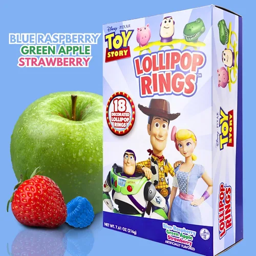Vista 9 de Imaginings 3 Toy Story Anillos de Piruleta Envueltos Individualmente Suministros para Fiestas de Cumpleaños, Buzz Lightyear, Rex y Hamm, Piruletas
