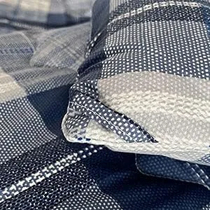 Vista 6 de SLEEPBELLA Juego de edredón tamaño individual, 600 hilos de algodón azul marino y gris, patrón de cuadros azul, juego de ropa de cama de plumón