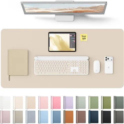 Vista 28 de YSAGi Protector de escritorio de cuero, tapete de oficina, alfombrilla grande para mouse, secante de cuero PU antideslizante, escritorio