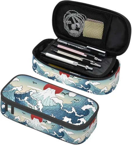 Vista 23 de Estuche para lápices negro y blanco místico con mariposa, estuche para lápices con compartimentos con cremallera para niños, adolescentes