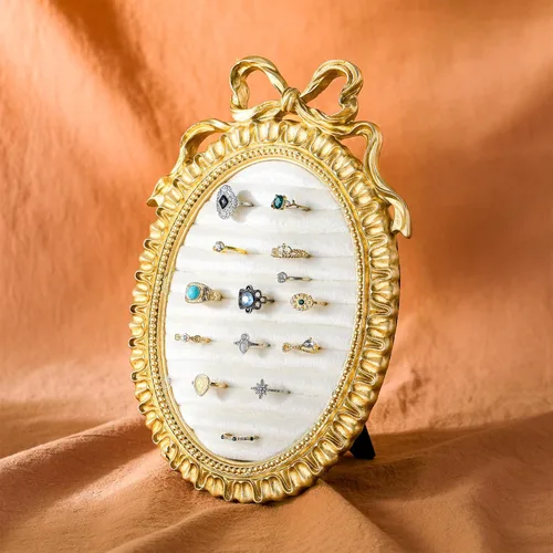 Vista 10 de Liliaafar Soporte de anillo vintage con arco negro para exhibición de boda, joyero de gamuza, marco para aretes, bandeja de aniversario, compromiso