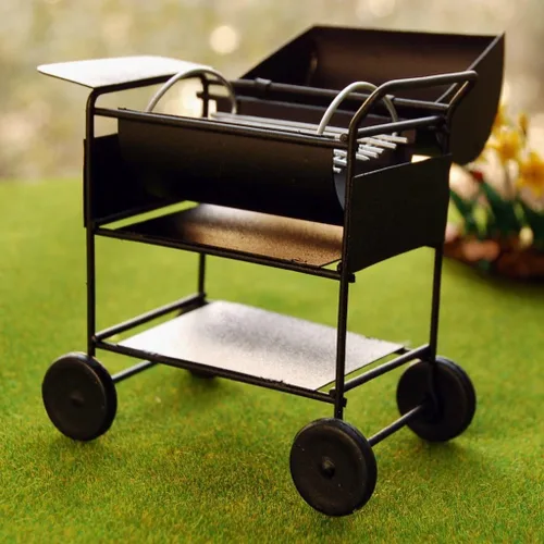 Vista 8 de Miniatura BBQ Grill Horno Modelo 1:12 Herramienta de cocina de casa de muñecas Decoración de jardín Accesorios Kicthen Carro de asado Soporte