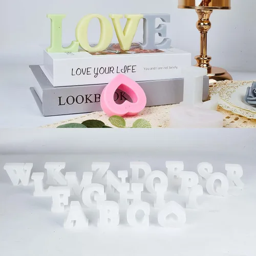 Vista 4 de Paquete de 27 moldes de letras de 2.5 pulgadas, 26 piezas de moldes de letras inglesas + molde de corazón del alfabeto, moldes de silicona