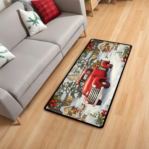 Vista 8 de Alfombra de Navidad roja vintage de 20 x 40 pulgadas, lavable, alfombra para pasillo, cocina, baño, antideslizante, accesorios de decoración