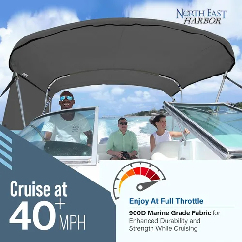 Vista 8 de Lona universal de repuesto Bimini de 3 arcos y paredes laterales desmontables con funda de almacenamiento, toldo de barco de grado marino 900D