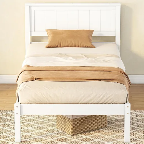 Vista 5 de Harper & Bright Designs Base de cama individual con cabecero y estribo, cama de plataforma de madera tamaño individual con soporte de listones