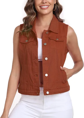 Vista 10 de Xeoxarel Chaleco de mezclilla para mujer, chaqueta vaquera sin mangas (XS-XXL)