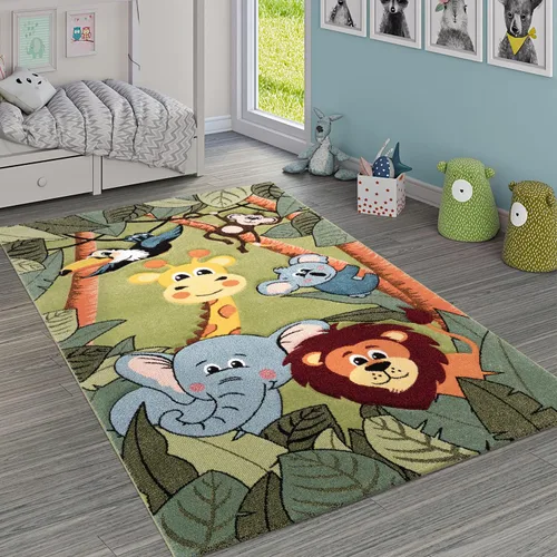 Alfombra verde para niños con animales de la selva para la habitación de los niños, tamaño: 3 pies 11 pulgadas x 5 pies 7 pulgadas