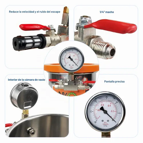 Vista 6 de BACOENG Cámara de vacío de acero inoxidable de 1.5 galones con tapa de vidrio templado perfecta para estabilizar madera, desgasificar siliconas