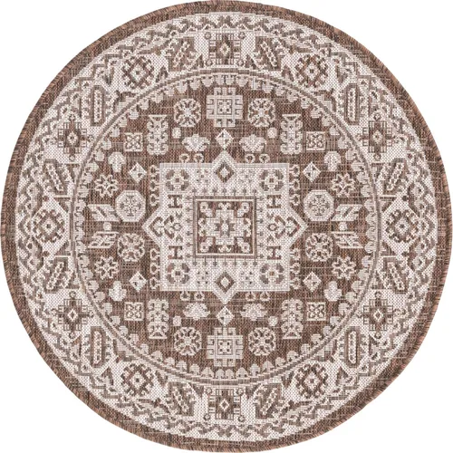 Vista 271 de Unique Loom Outdoor Aztec Collection Alfombra de área - Chalca (10 pies, redonda, azul/marfil)