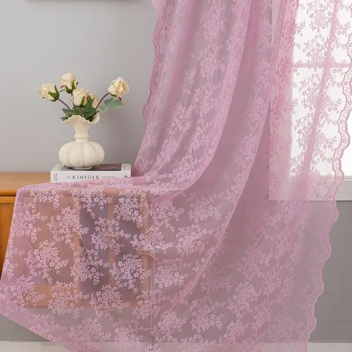 Vista 21 de YJ YANJUN Cortinas traslúcidas negras de 54 pulgadas de largo, panel de cortina de encaje gótico victoriano para cocina, cortinas cortas