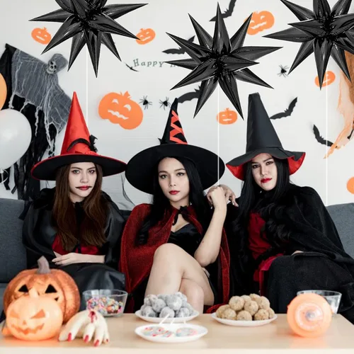 Vista 6 de ZAKVOOR 60 unidades de globos de estrella de 12 picos de papel de aluminio, globos de explosión para decoración de fiesta de Halloween, graduación