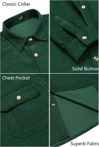 Vista 5 de COOFANDY Camisa de pana para hombre, casual, con botones, chaqueta ligera