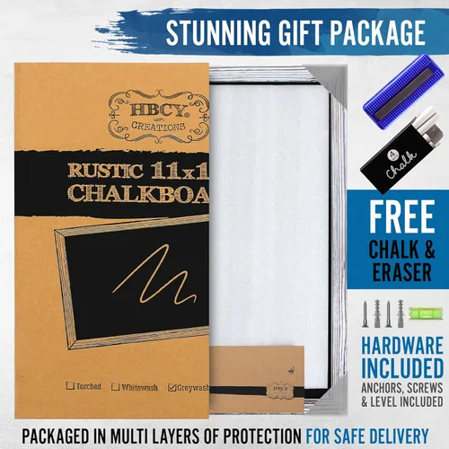 Vista 7 de HBCY Creations Pizarra de tiza de pared con marco de madera maciza blanqueada de 11" x 17", superficie magnética, decoración para el hogar, menús
