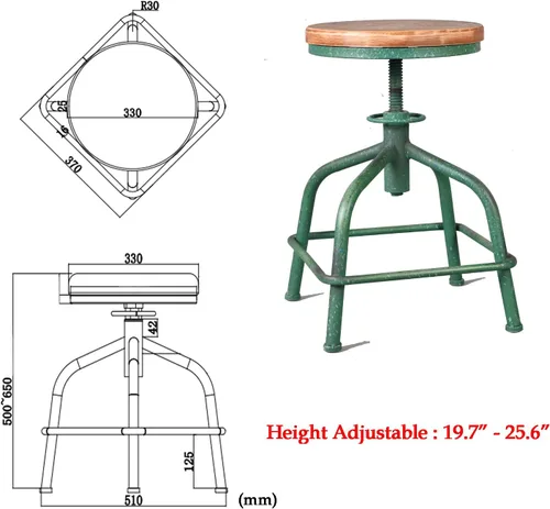 Vista 3 de Topower Taburete de cocina de granja, taburete de mostrador industrial, asiento redondo decorativo de cocina estándar, taburetes de bar giratorios