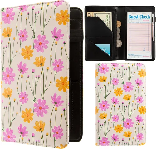 Vista 14 de Libretas de servicio para camarera, lindo organizador de piel con bolsillo para dinero, libreta con bolsillo con cremallera, porta cheques