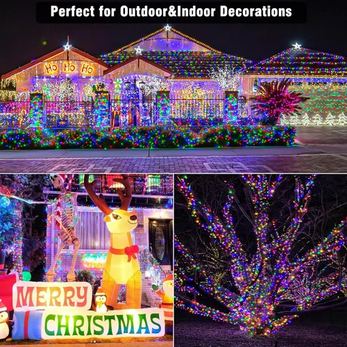 Vista 3 de Guirnalda de luces navideñas con 200 LEDs, 66 pies, 8 modos, cable transparente, con memoria y temporizador, luces impermeables para interiores