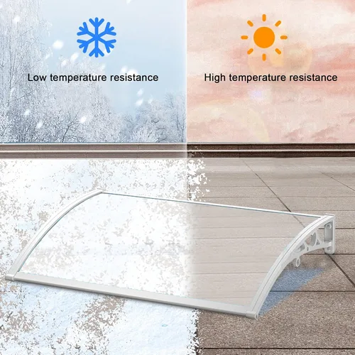 Vista 2 de Toldo escalable con protección UV para lluvia y nieve, toldo hueco para ventana, cubierta de policarbonato transparente, soporte blanco, puerta