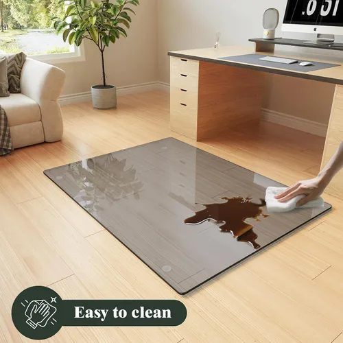 Vista 6 de Koonmi Tapete para silla de vidrio templado para suelos de madera dura y alfombras, 30" x 48" gris, protector de piso de oficina de servicio pesado