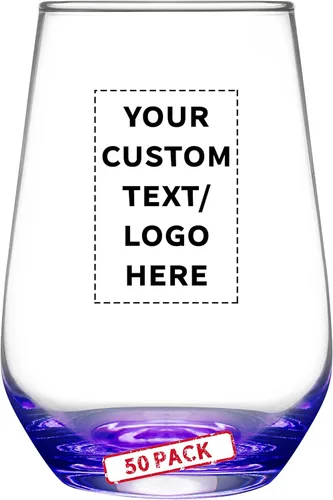 Vista 10 de DISCOUNT PROMOS Juego de copas de vino de Silicia de 10 vasos sin tallo, 16 onzas, texto personalizado, logotipo, transparente, similar a un orbe