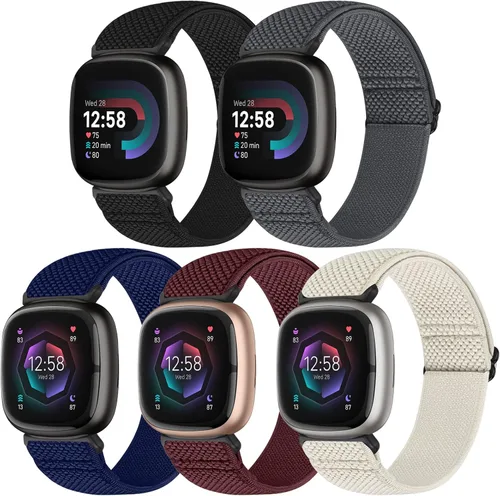 Vista 16 de Bcuckood Compatible con Fitbit Versa 4/Versa 3/Sense 2/Sense Band para mujeres y hombres, paquete de 5 correas de nailon elástico suave ajustable