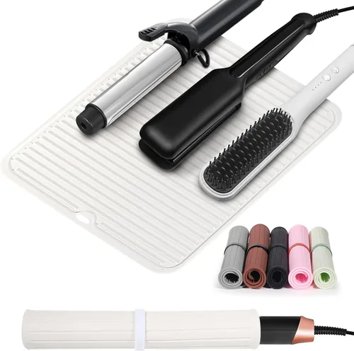 Vista 8 de Quccefods Alfombrilla grande de silicona resistente al calor para herramientas de cabello: rizador, plancha, alisador de pelo - Funda portátil