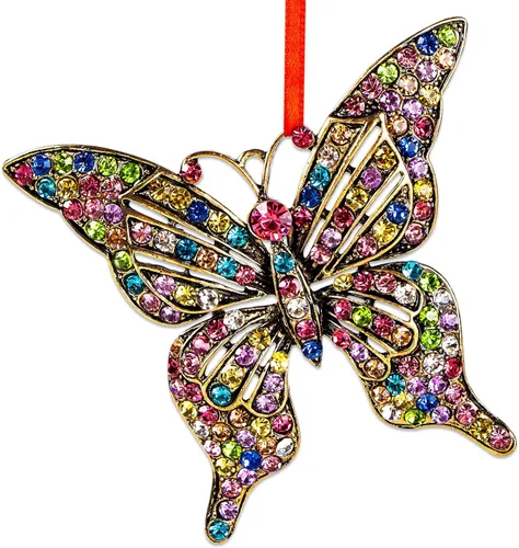 WhatSign Regalo de mariposa para mujer, adornos coloridos de Navidad, adorno de monarca femenino de belleza de metal para decoraciones de árbol de