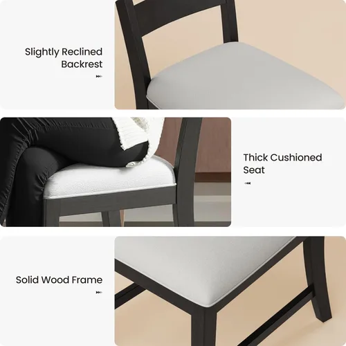 Vista 7 de COLAMY SERA - Juego de 2 sillas de comedor de madera maciza con cojín tapizado de tela, silla de cocina estilo granja, silla moderna de dos tonos