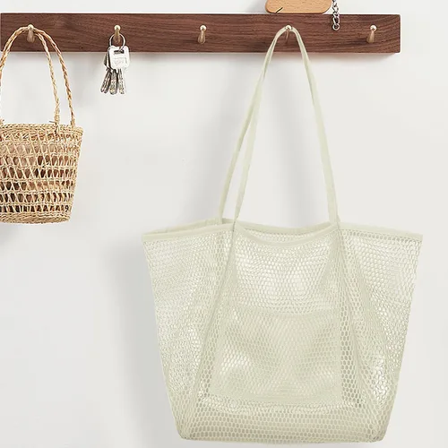 Vista 5 de Bolso de playa de malla para mujer, bolso de hombro plegable casual para picnic, vacaciones