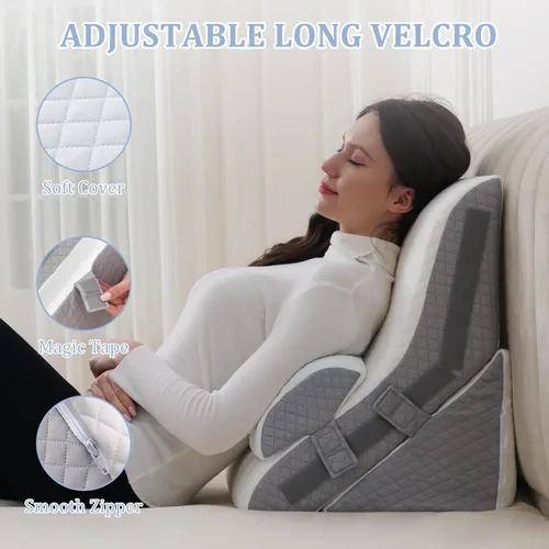 Vista 7 de Juego de almohadas ortopédicas de cuña para dormir, 9, 12, 16 y 20 pulgadas, almohada de lectura de espuma viscoelástica ajustable para alivio