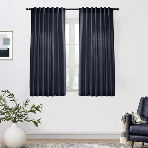 Vista 17 de XTMYI - Cortinas transparentes de 54 pulgadas de largo, juego de 2 paneles para baño, cortinas cortas de lino y algodón con semi privacidad