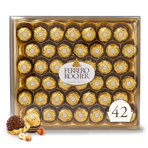 Vista 7 de Ferrero Rocher Chocolate con leche gourmet de avellana, dulces envueltos individualmente para regalo, 42 unidades (paquete de 2)