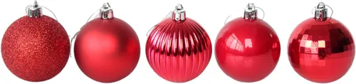 Vista 2 de Adornos de Navidad, 25 piezas de decoración de árbol, 5 acabados, bolas rojas de 1.57 pulgadas (1.575 in)
