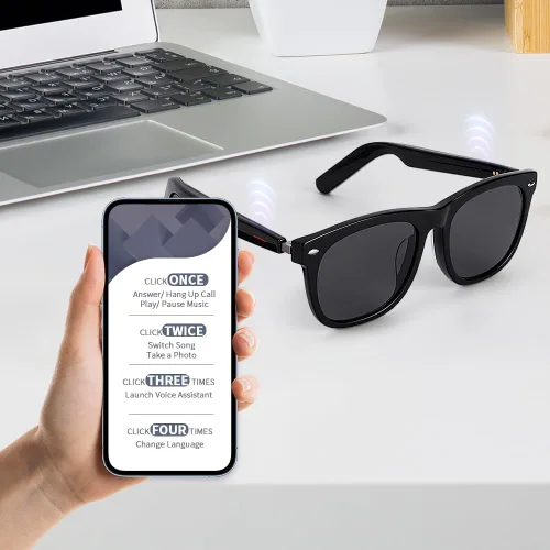 Vista 8 de Lentes Bluetooth inteligentes AI, traducción AI en tiempo real, lentes de Negro (cambio de color)