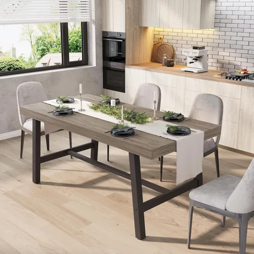 Vista 25 de GarveeHome Mesa de Comedor Industrial para 4-6 Personas, Mesa de Cocina de Madera de 63" de Largo con Marco de Metal Resistente y Acabado Negro
