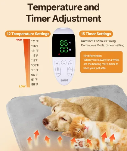 Vista 5 de Ringco Almohadilla térmica para mascotas para gatos y perros pequeños con 12 temperaturas ajustables, impermeable y resistente a las mordidas