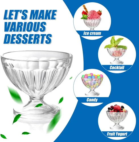 Vista 3 de 24 cuencos de plástico de 8 onzas para postre para helado de helado a granel, tazas de batido de pies transparentes a granel, tazón pequeño