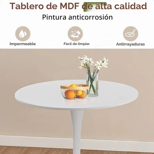 Vista 6 de 27.5" Tulip Round Dining Table with Metal Pedestal Black Mid-Century Modern Circle Table for 2-4 People for Small Kitchen Living Room, Cafe, Bistro