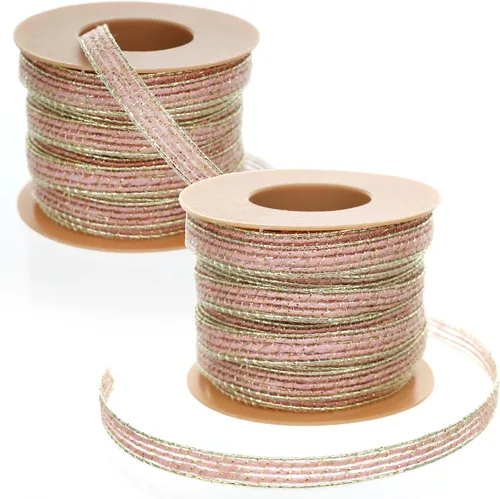 Vista 8 de Artsy Crafts - Paquete de 2 rollos de cinta de arpillera de 1/4 pulgadas con bordes de purpurina, 10 yardas cada uno, cinta de tela de yute rústica