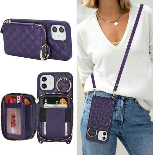 Vista 37 de Funda tipo cartera tipo bandolera para iPhone 11, de piel sintética, con cremallera, tipo cartera, con función atril, con ranuras para tarjetas