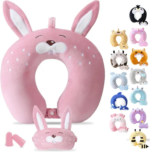 Vista 18 de Cirorld - Almohada de viaje para niños y adultos, linda almohada de cuello para viajar, espuma viscoelástica para avión, máscara para dormir
